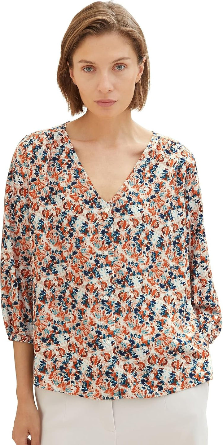 TOM TAILOR Damen Bluse mit Muster 42 32369-small Grey Tie Dye Floral, 42 32369-small Grey Tie Dye Fl