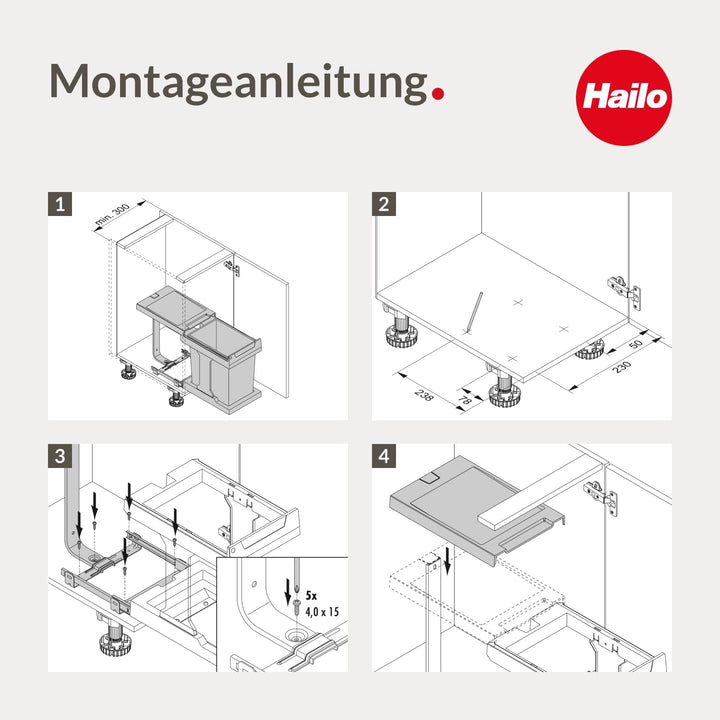 Hailo Abfallsammler 3635001 Solo 20 L für Schränke ab 30cm Breite,