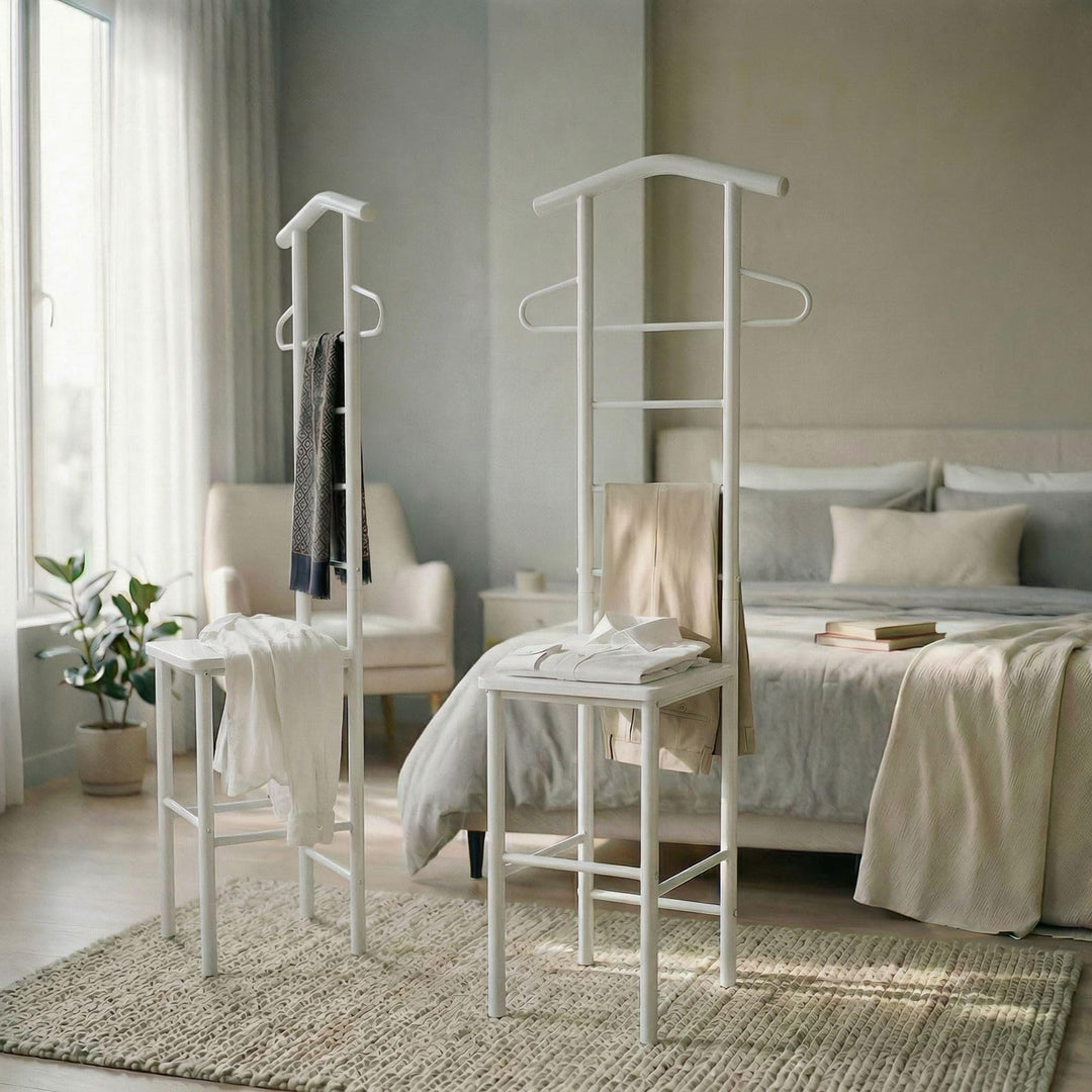 CARO-Möbel Herrendiener JIVO Kleiderständer Garderobenständer im 2er-Set, Metall Weiss und MDF in We