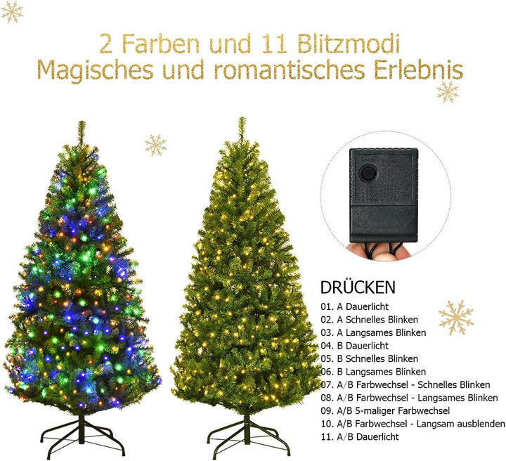 COSTWAY 120/150/180/210cm LED Künstlicher Weihnachtsbaum mit 11 Lichtmodi und 5 Farbwechsel, Tannenb