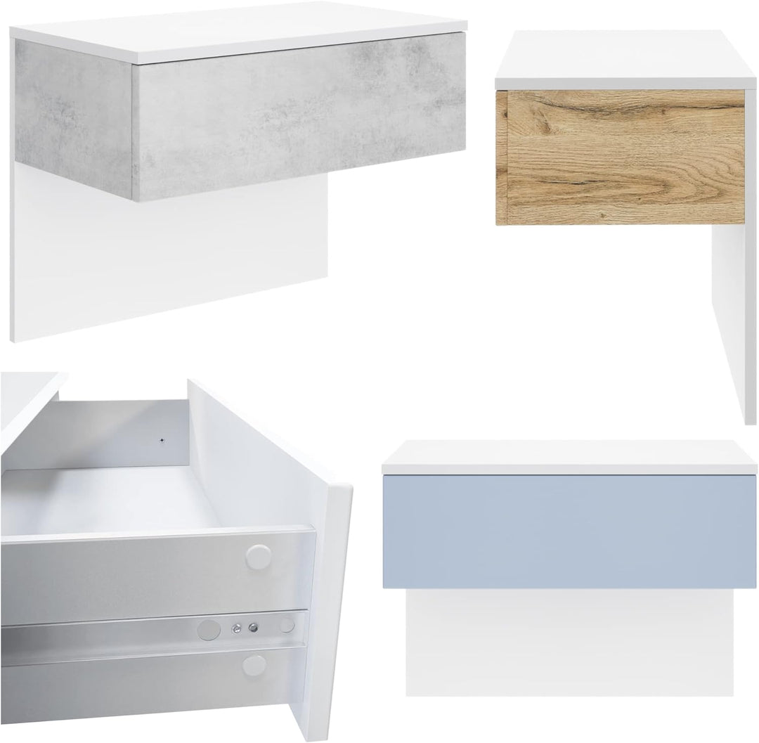 Vladon Nachttisch Sleep, Nachttischschrank mit Schublade zur Wandmontage, Weiss matt/Schwarz matt (6