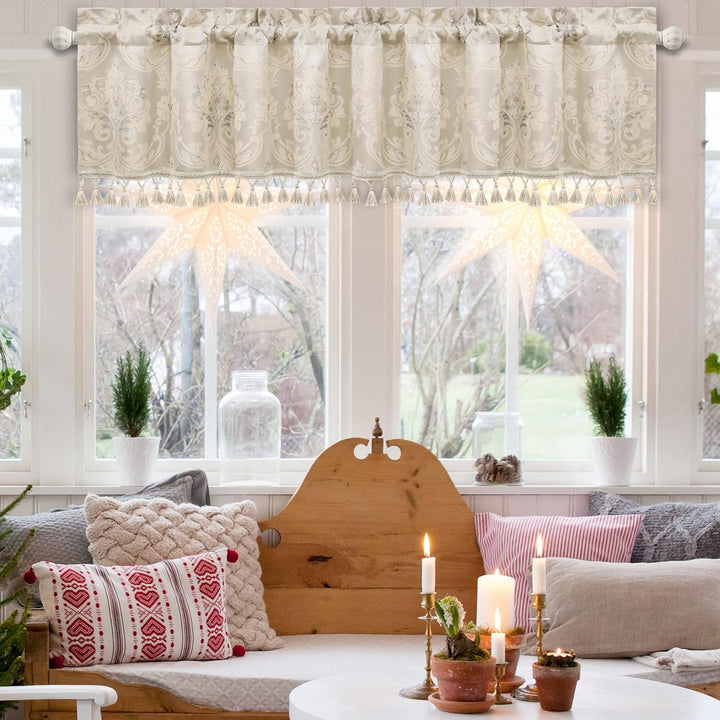 TOPLUXE Scheibengardine, Kurzstore für Schlafzimmer Esszimmer Wohnzimmer Küche, Damast Volant für Fe