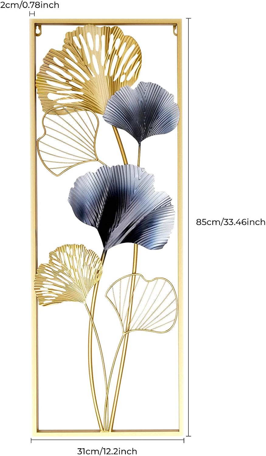 kangten 2 STÜCKE Ginkgoblätter 3D Metall Wanddekoration Wall Picture Wohnzimmerdekor Goldene Ginkgo-