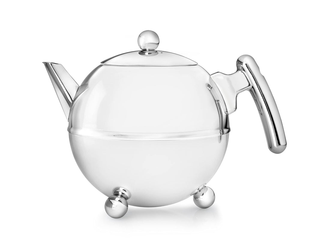 Bredemeijer bauchige runde doppelwandige Edelstahl Teekanne 1.2 Liter mit chromfarbenen Griff 1,2 l,