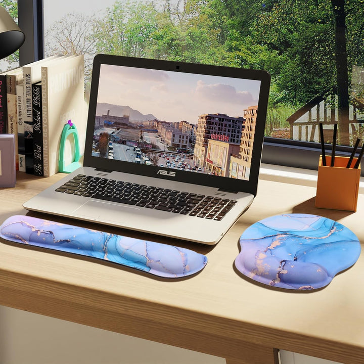 3-in-1 Handgelenkauflage Set, Mauspad mit Gelkissen+Handballenauflage Tastatur+Untersetzer,Ergonomis