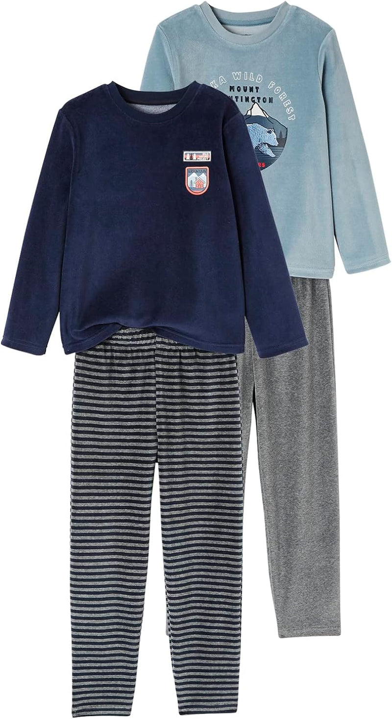 Vertbaudet VERTBAUDET2er-Pack Jungen Samt-Schlafanzüge, Natur Oeko-Tex 110 Pack Blau/Grau, 110 Pack