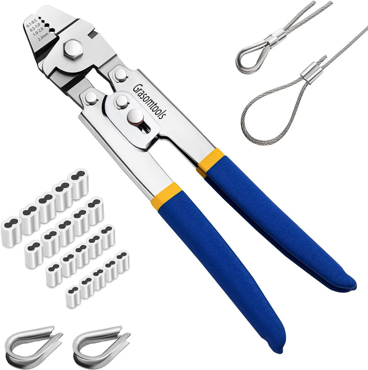 Drahtseil Crimping Swaging Tool,Cable Crimps bis zu 2,2mm mit 160pcs 4sizes Aluminium Double Barrel