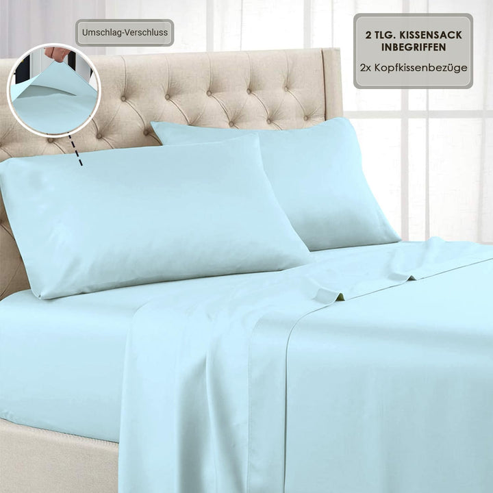 Pizuna Luxuriöser Soft-Satin 2er Pack Kissenbezug 40 x 80 cm Baby blau, 600 Fadenzahl Baumwolle Kiss