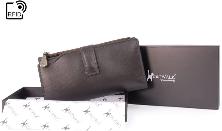 Catwalk Collection Handbags - Damen Leder Geldbörse Gross - Portemonnaie mit Handyfach - 21 Kreditka