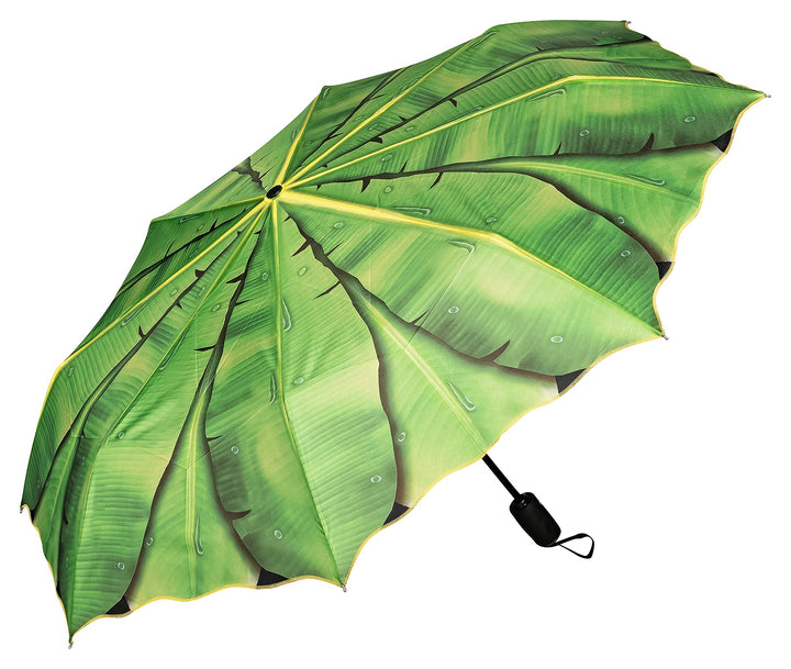 VON LILIENFELD Regenschirm Taschenschirm Bananenblatt Windfest Auf-Zu-Automatik Palme Stabil Kompakt