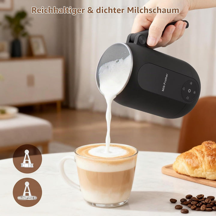 Elektrischer Milchaufschäumer, 4 in 1 Milchaufschäumer mit Smart-Touch-Steuerung und Klappbarem Grif