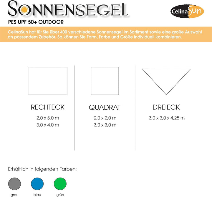 CelinaSun Sonnensegel PES UPF 50+ Outdoor Rechteck 3 x 4m grün Sonnendach Backpacking Zeltplane Ultr