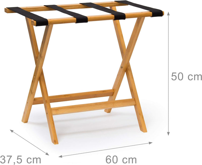 Relaxdays Kofferständer Holz HxBxT 50 x 60 x 37,5 cm Kofferbock aus Bambus mit 4 stabilen Gurten als