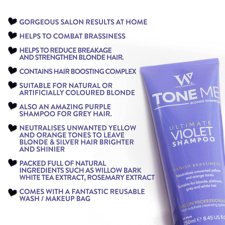 Purple Shampoo & Purple Conditioner Set mit kostenloser Make-up-Tasche, Watermans Life is Better in