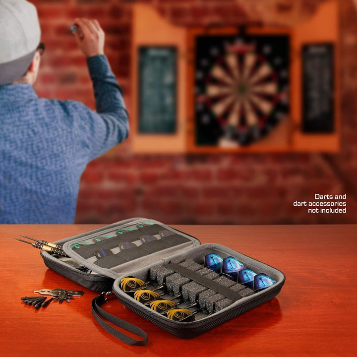 USA Gear Hartschalen-Dartkoffer - Darthalter für 8 Pfeile und Zubehör, Spitzen, Schäfte und Flüge -