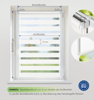 Rikmani Doppelrollo Fensterrollo ARD Duo-Rollo Klemmfixierung Zebrarollo Seitenzugrollo ohne Bohren,