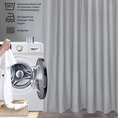 EurCross Duschvorhang Überlänge 200x240 Grau Textile Polyester Badvorhang, Wasserdicht und Trocknet