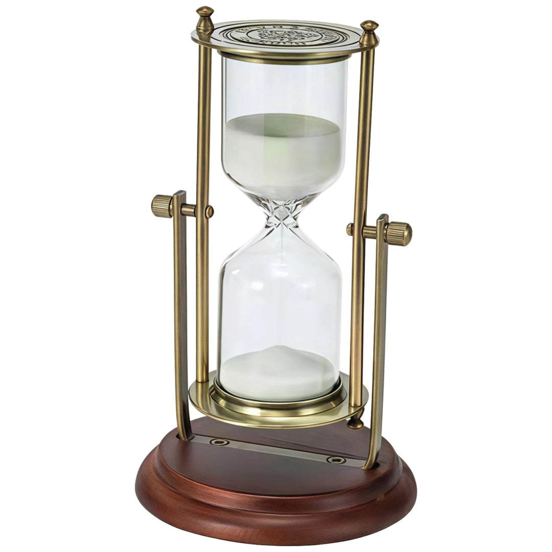 Sanduhr aus messingfarbenem Metall, 15-Minuten-Glas, Holzsockel, einzigartige Dekoration für Zuhause