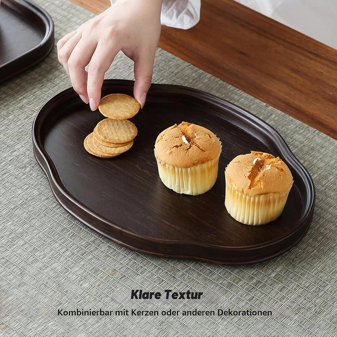 Strukturiertes Teetablett, Elegante Walnussfarbe, multifunktionales Couchtischtablett für den Gästee