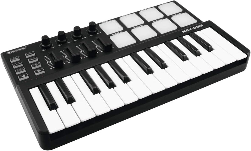 Omnitronic KEY-288 MIDI-Controller | USB-MIDI-Controller mit 25 Tasten, 8 Pads, je 4 Regler und Fade