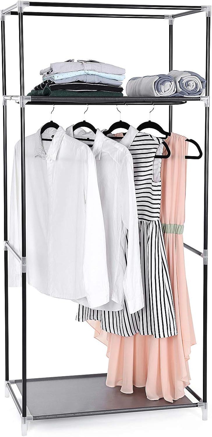 SONGMICS Kleiderschrank aus Stoff, zusammenklappbar, mit Kleiderstange, einfacher Kleiderschrank, Or