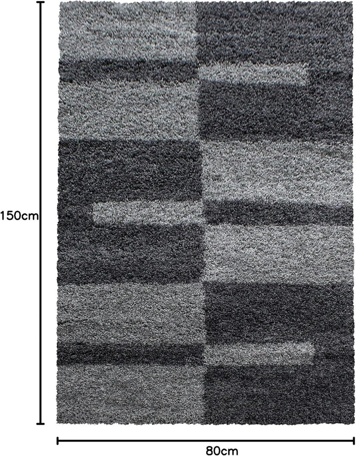 Carpetsale24 Teppich Wohnzimmer Moderne Kariert Design Shaggy Flokati 80 x 150 cm Grau - Hochflor Te