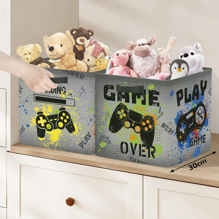 Clastyle 3 Stück Videospiel Kinder Aufbewahrungsbox Stoff für Kallax Faltbar Aufbewahrungskorb Klein