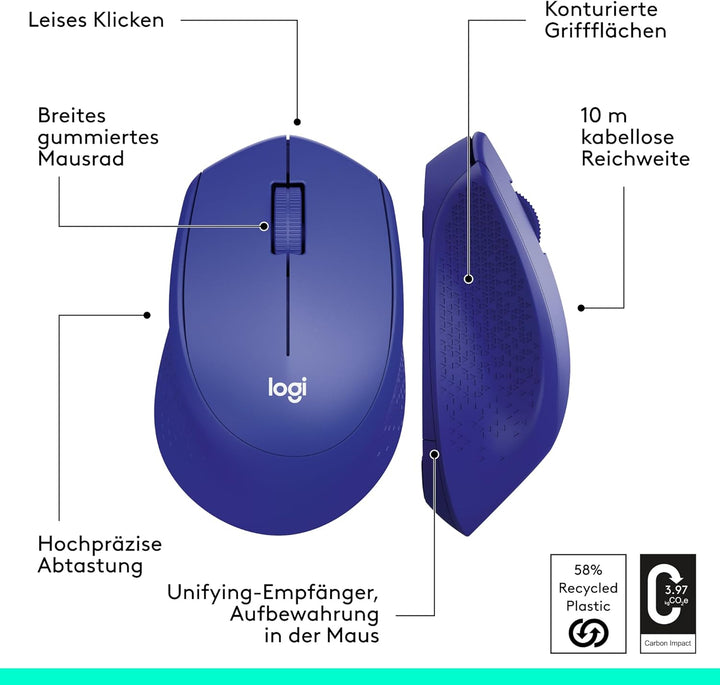 Logitech M330 SILENT PLUS Kabellose Maus, 2,4 GHz mit USB-Nano-Empfänger, 1000 DPI Optical Tracking,