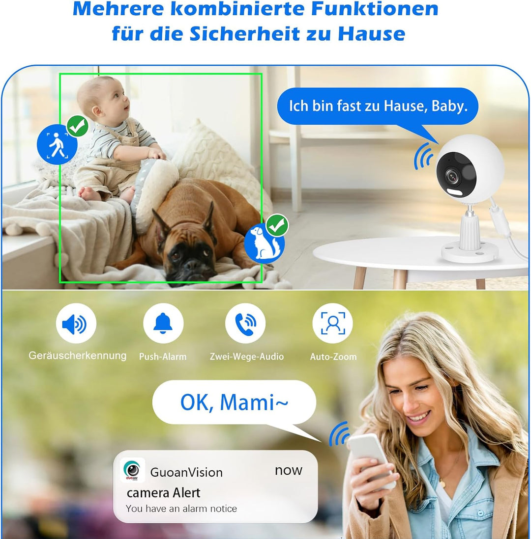 3MP 5G Überwachungskamera Aussen/Innen, Kamera Überwachung Aussen, WLAN Camera Indoor/Outdoor, Babyp