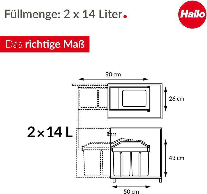 Hailo 3659-001 Multi-Box 2x15 Mülltrennungs-System S,, Weiss
