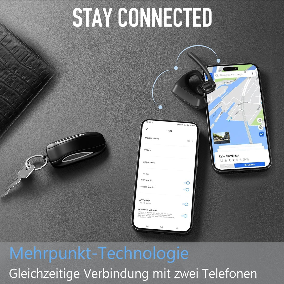 Conambo K10C Headset Bluetooth V5.2,CVC8.0 und ENC Noise Cancelling Bluetooth Headset mit Mikrofon,1