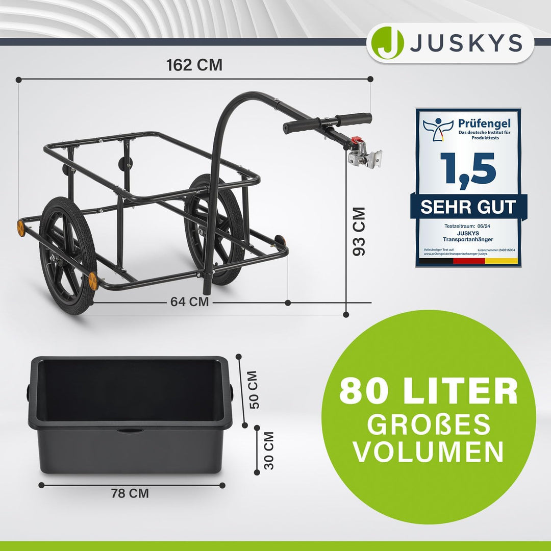 Juskys Fahrradanhänger 90 Liter - Lastenanhänger mit Kupplung, Deichsel — Anhänger für Fahrrad 40 /