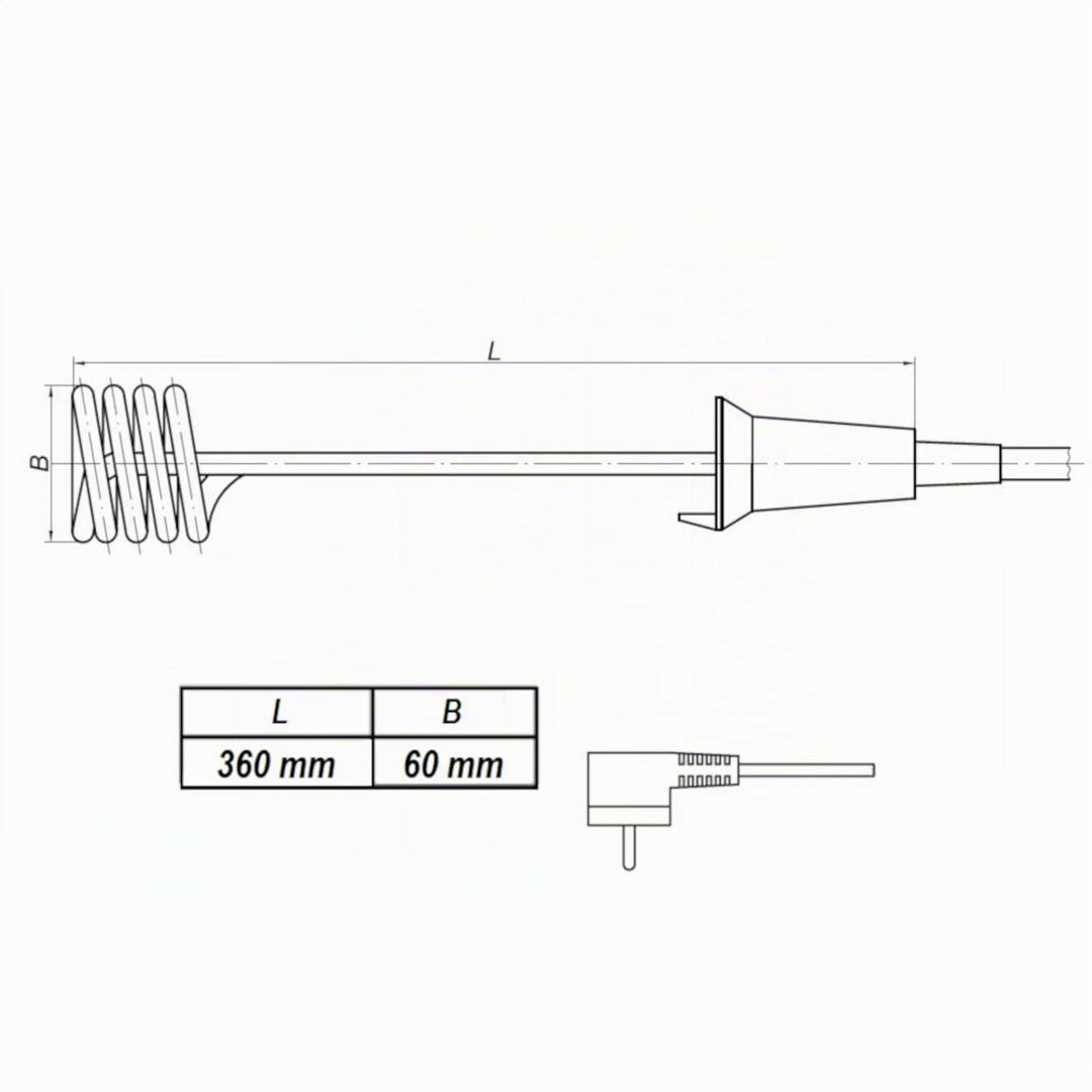 Tauchsieder GTN1.6 Taucherhitzer 1,6 kW 1600 Watt 230V aus EDELSTAHL Wasserkocher, Schwarz (mit Tasc