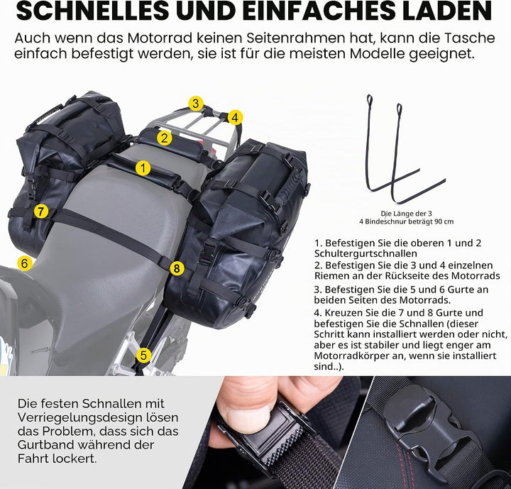 WILD HEART Motorrad Satteltaschen Wasserdicht 24L(12L*2) Motorrad Seitentaschen Packtaschen Kofferra