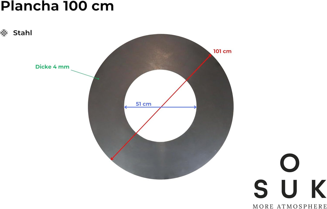 Plancha Ø 100 cm Feuerring Feuerplatte Grillring für Feuerschale oder Feuertonne - Grillplatte aus S