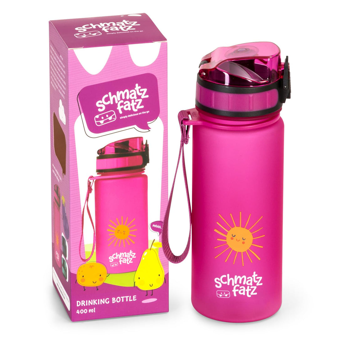 schmatzfatz Kinder Trinkflasche 400ml, Sport für Schule Kindergarten, 1-Klick Verschluss, Geschmacks