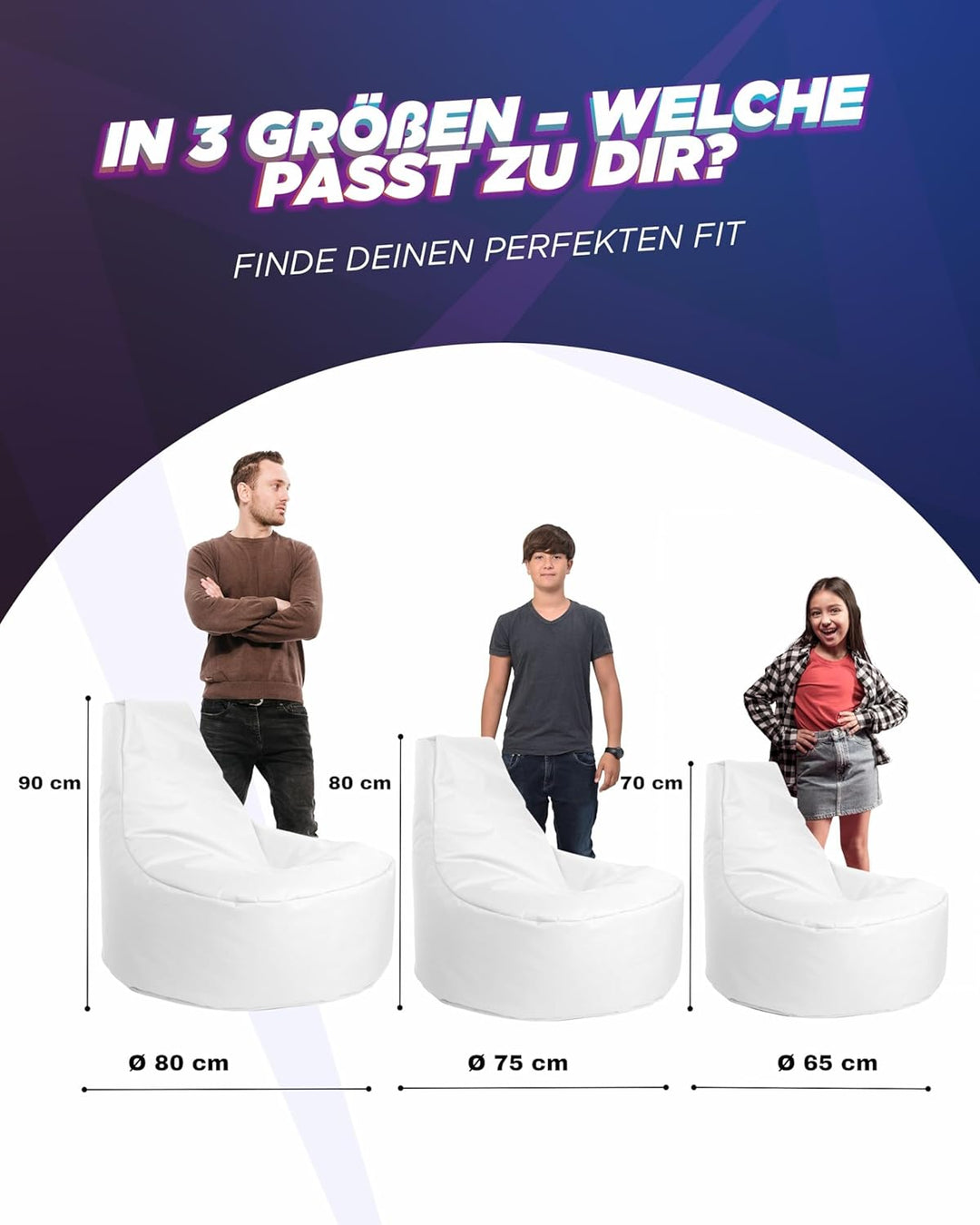 PATCH HOME Gamer Sessel in 2 verschiedenen Grössen und 25 XXL - 80cm Durchmesser, 30cm Sitzhöhe, 90c