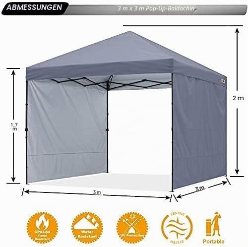 ABCCANOPY Faltpavillon UV50+ mit 2 Seitenwänden, Grau 300 cm | 500D Polyester,wasserdicht, 4 Sandsäc