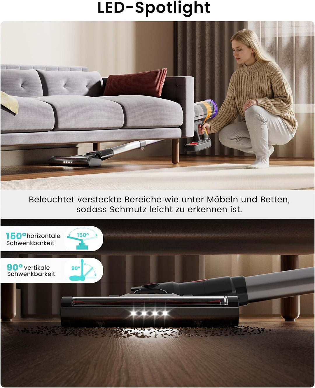 Akku Staubsauger Kabellos 40KPa/450W/42Min für Tierhaare/Teppiche/Hartböden | Akku Staubsauger Kabel