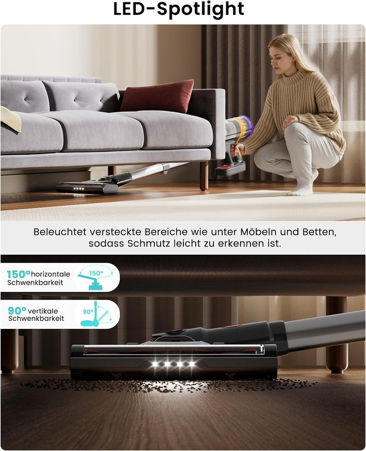Akku Staubsauger Kabellos 40KPa/450W/42Min für Tierhaare/Teppiche/Hartböden | Akku Staubsauger Kabel