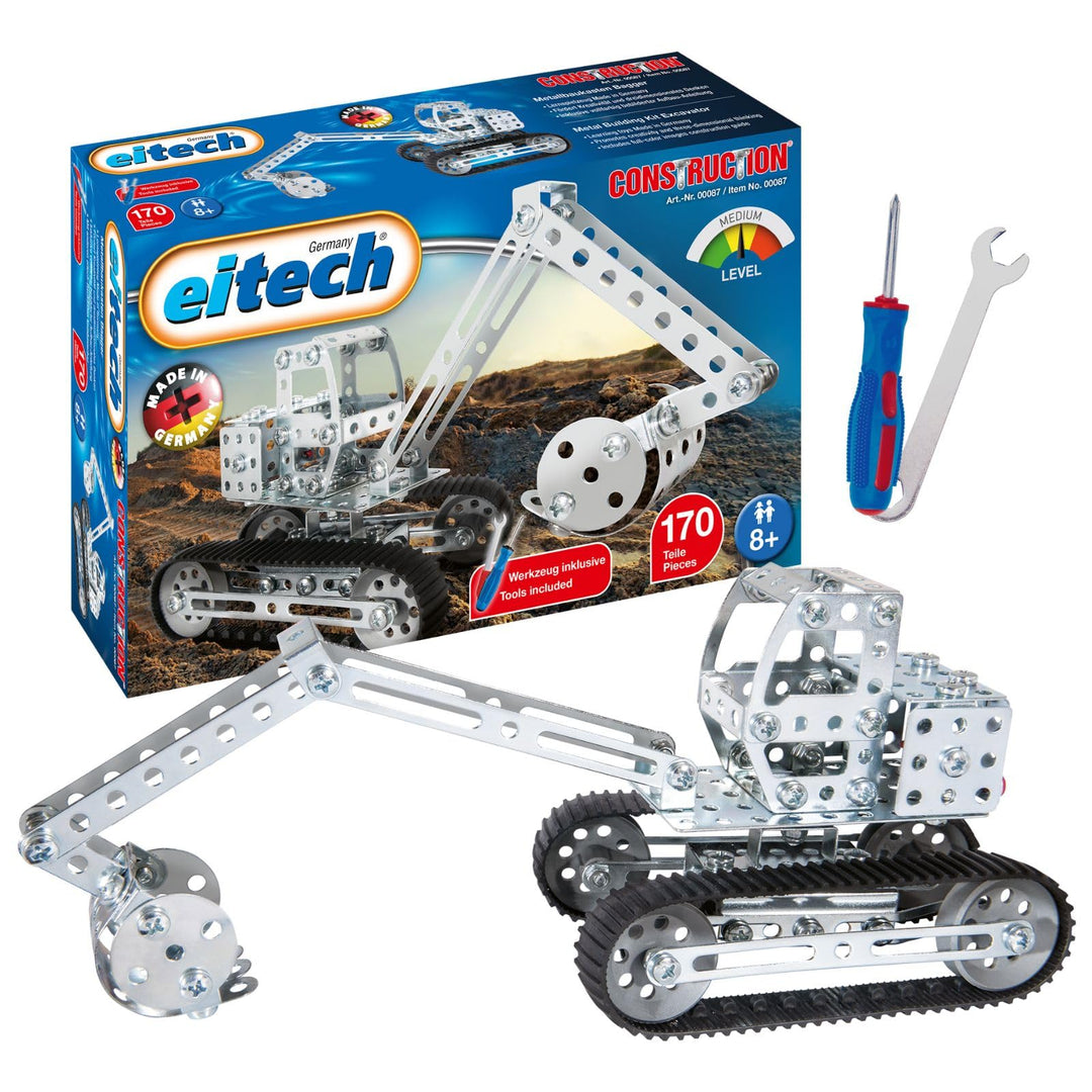 Eitech 00087 Metallbaukasten - Bagger I, Modellauto mit 170 Bauteilen, Baustellenfahrzeug, Modellaut