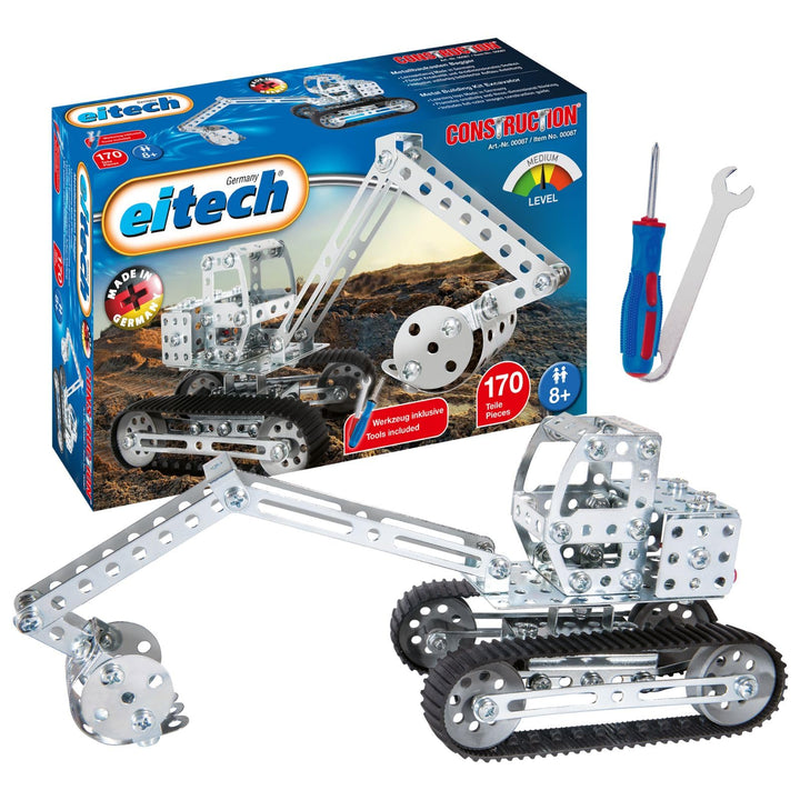 Eitech 00087 Metallbaukasten - Bagger I, Modellauto mit 170 Bauteilen, Baustellenfahrzeug, Modellaut