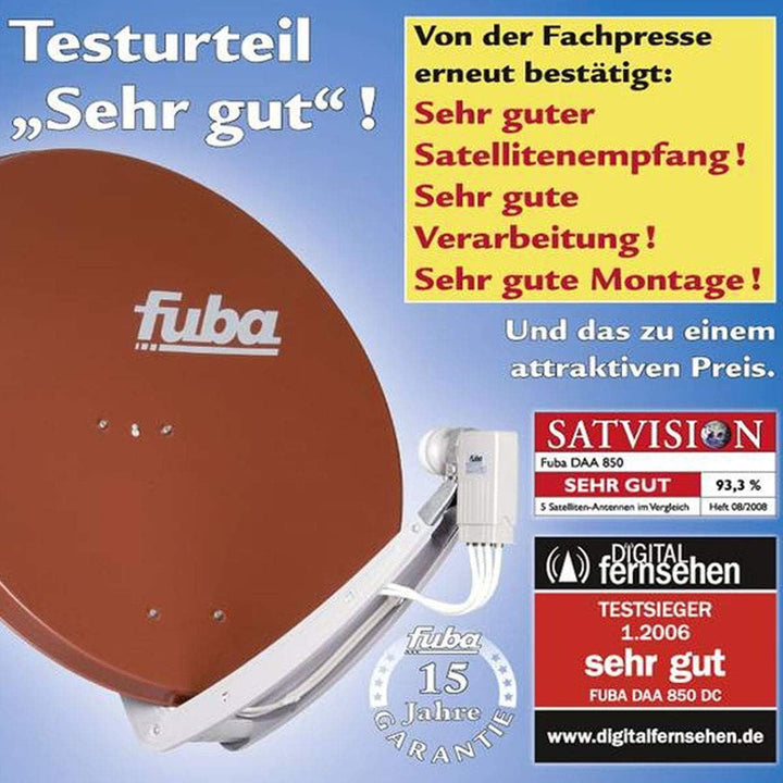 Fuba DAA 850 G Satellitenantenne 85cm Aluminium Grau DEK 417 Quad LNB Direktanschluss 4 Teilnehmer 8