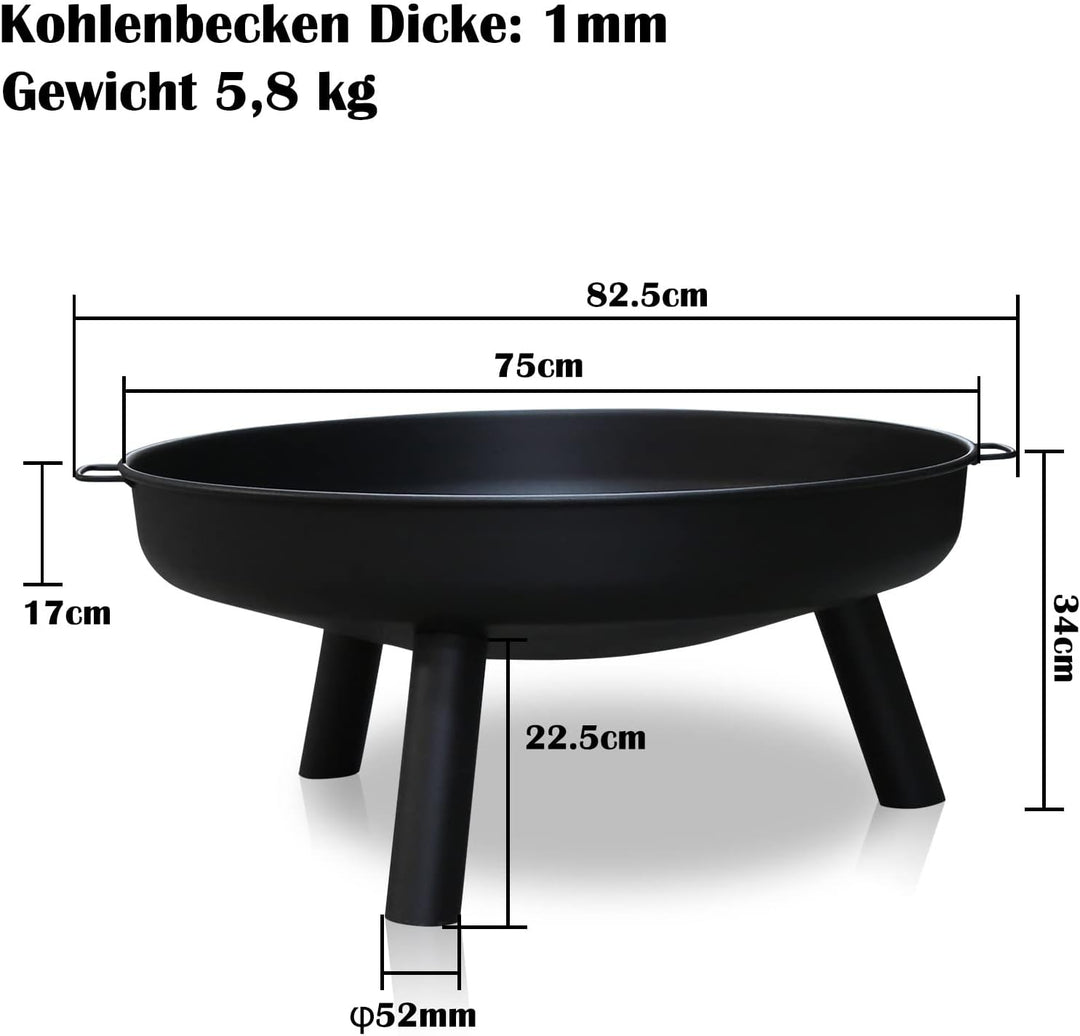 Sonnewelt Feuerschale Ø75 cm,Feuerschale für Draussen mit Griffen-Feuerschalen für Balkon Hof Wiese