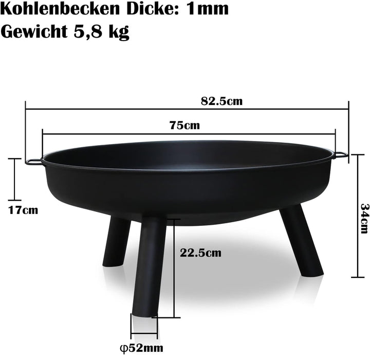 Sonnewelt Feuerschale Ø75 cm,Feuerschale für Draussen mit Griffen-Feuerschalen für Balkon Hof Wiese