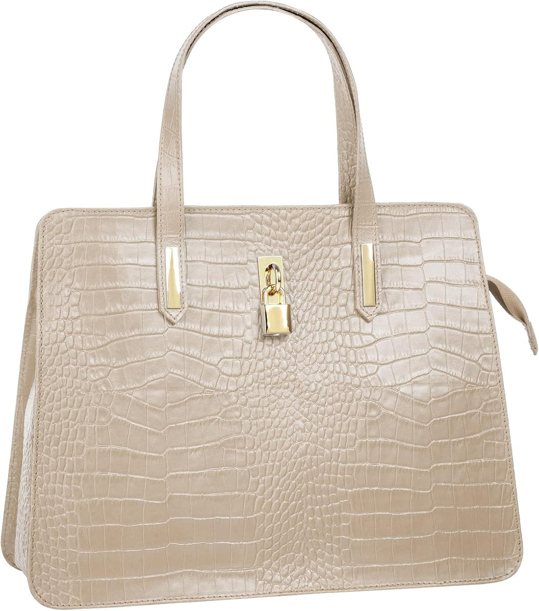 Handtasche Echt Leder Damen | Made in Italy, Smartphonefach, Kroko-Design, elegante Umhängetasche, D
