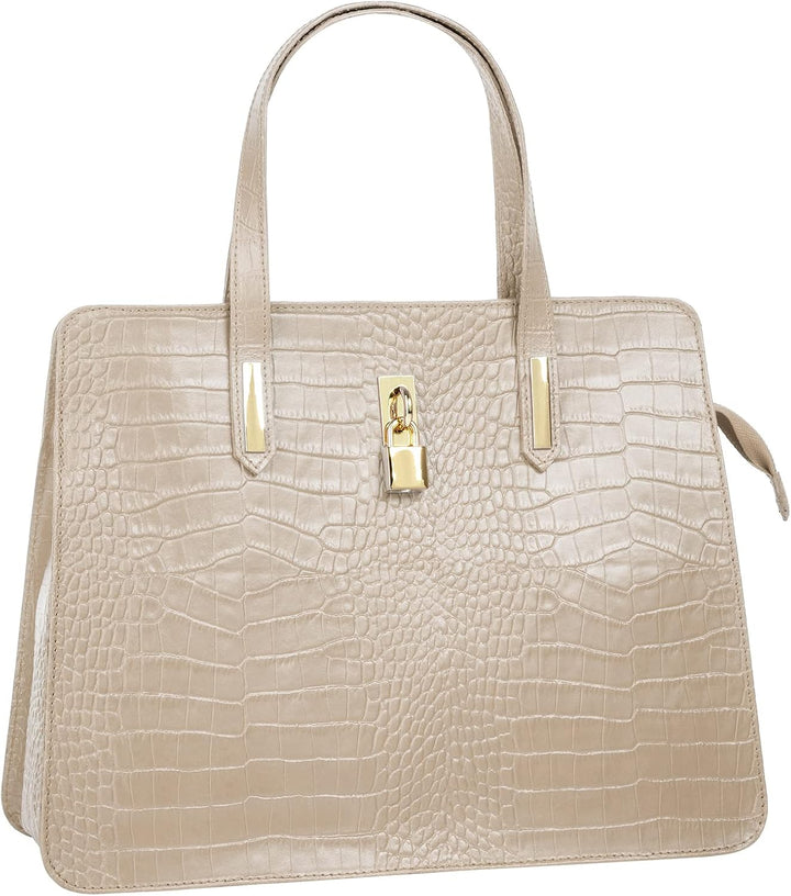 Handtasche Echt Leder Damen | Made in Italy, Smartphonefach, Kroko-Design, elegante Umhängetasche, D