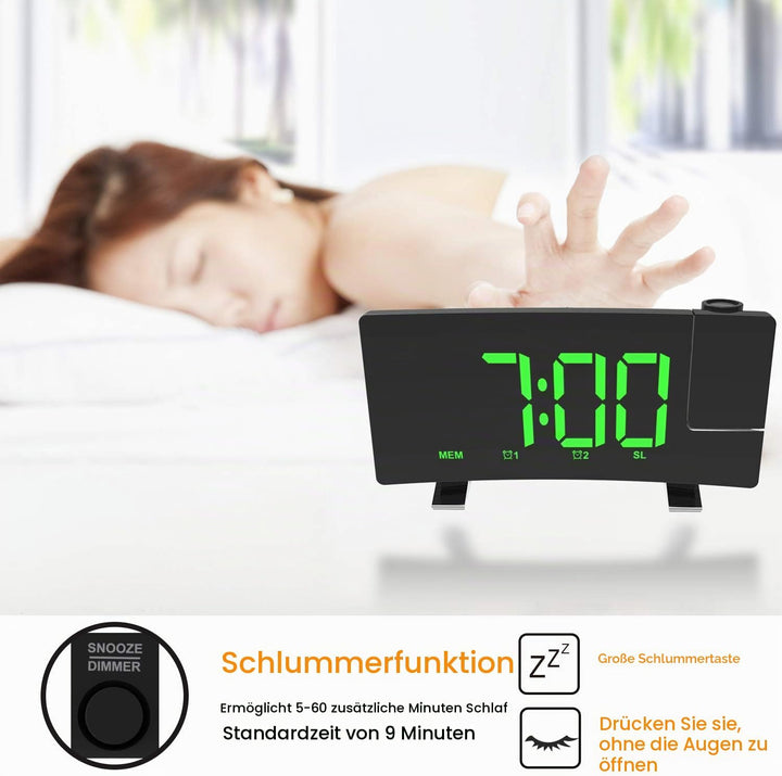 VORRINC Projektionswecker, Digital Wecker Radiowecker mit Projektion 180 °, USB-Anschluss Doppelalar