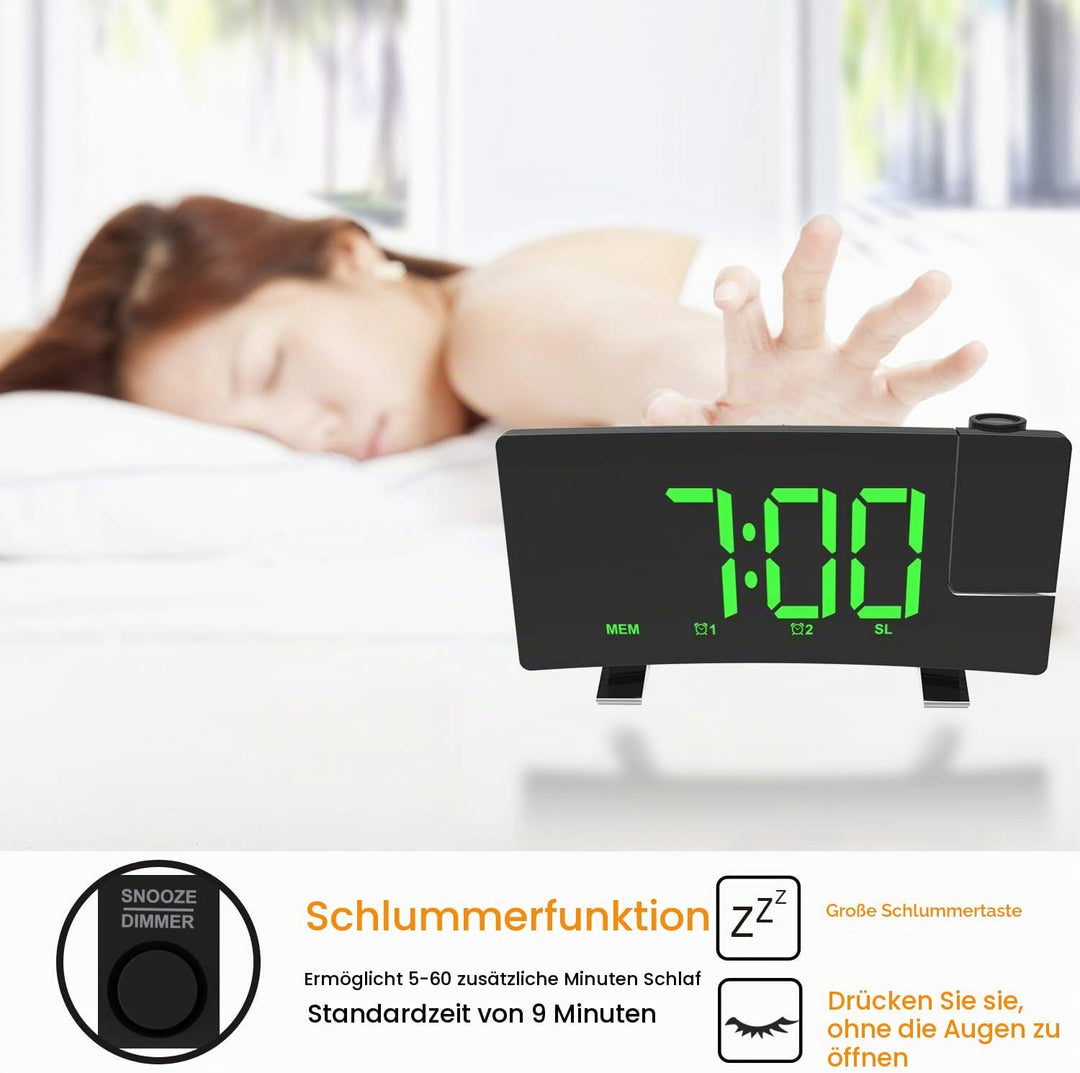 ThreeH Projektionswecker LED-Bildschirm 4 einstellbare Helligkeit Digitale Funkuhr mit USB-Telefon-L