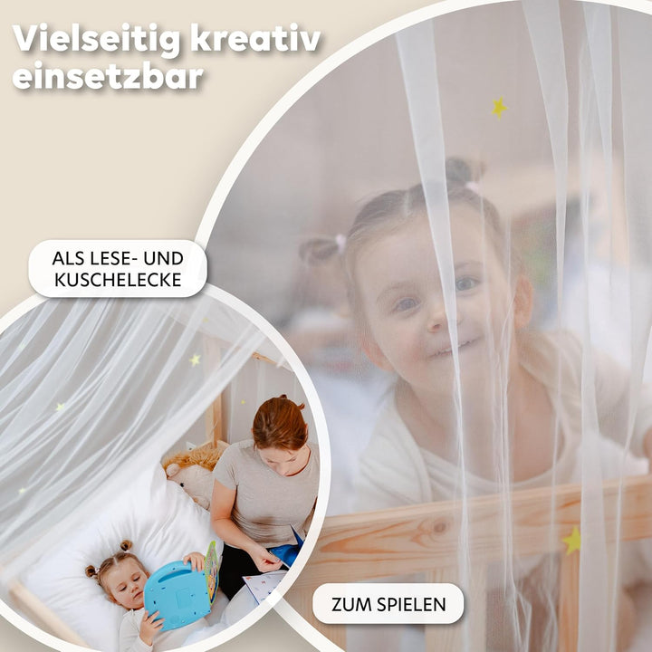 lilimaus Hausbett Himmel mit leuchtenden Sternen - Betthimmel Hausbett Deko - Geschenk Mädchen & Jun